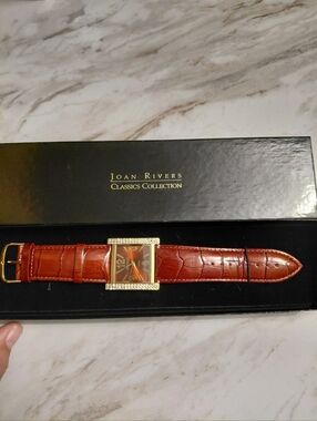 Joan Rivers Classic Brown Leather Strap Watch with Gold-tone Accents